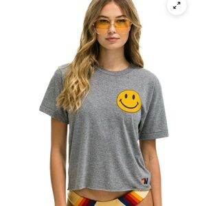 Aviator Nation Smiley Crop- Heather Grey